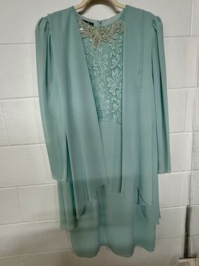 Ursula of Switzerland Seafoam Lace-Front Long Sleeve Dress